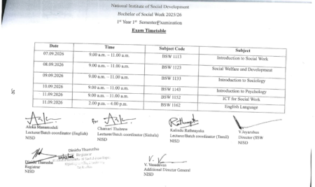 Bachelor of Social Work 2025/2026 Exam Timetable